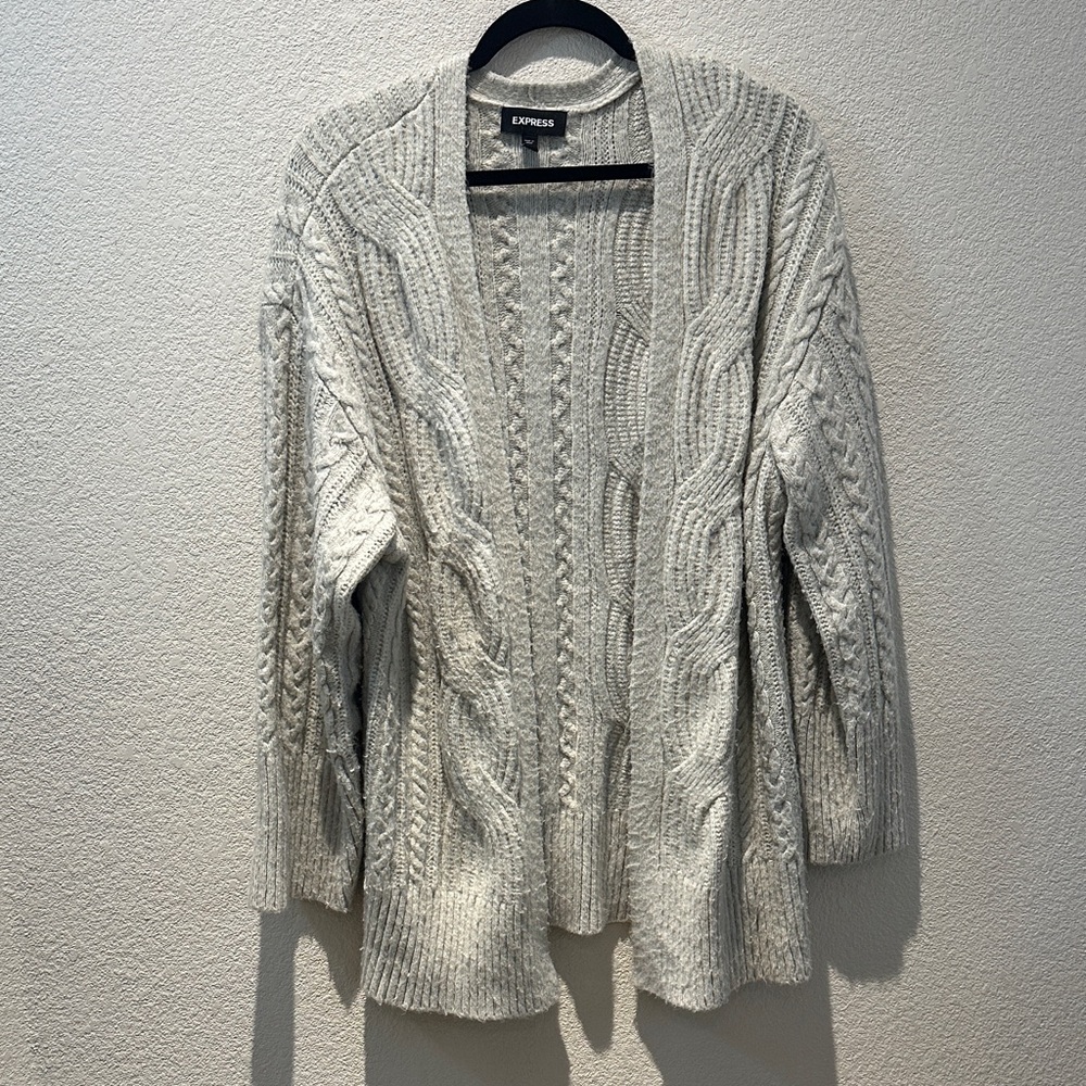 Express Light Gray Cable Knit Open Cardigan size Medium